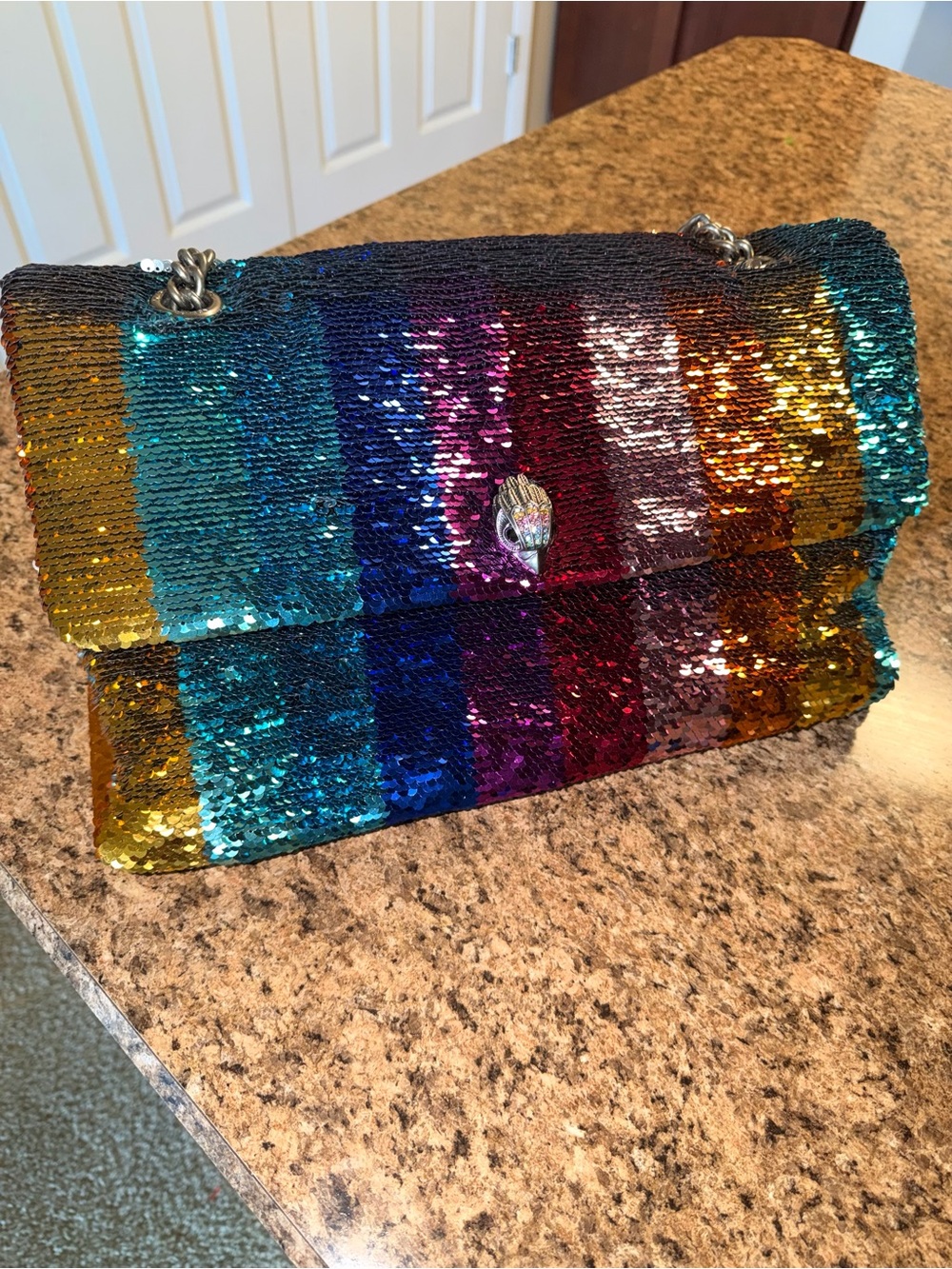 Kurt Geiger Multicolor Sequin Stripe Shoulder Bag XXL - Picture 3 of 5